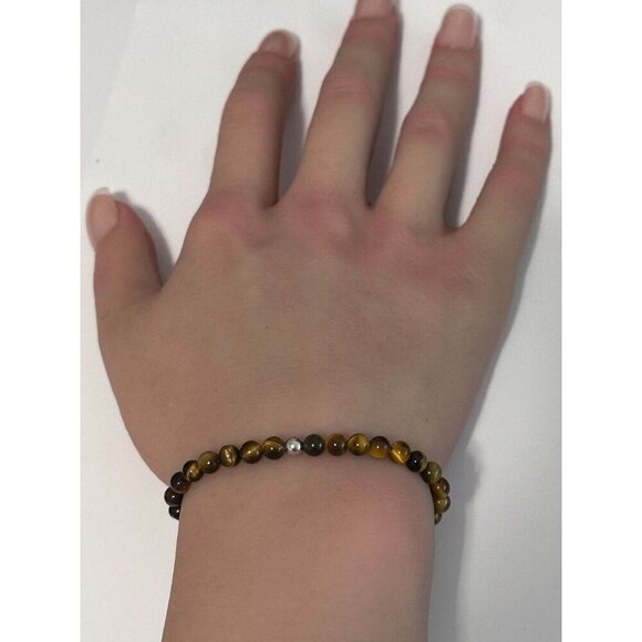 Natural Tiger's Eye Gemstones Mini 4mm 18K White Gold Round Charm Bead - Picture 6 of 6